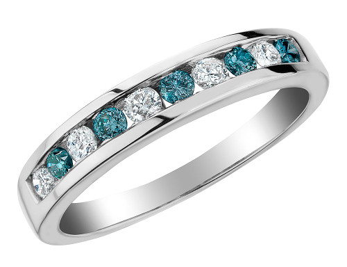White and Blue Diamond Ring Band 1/2 Carat (ctw) in 10K White Gold - 08GDG218650W-7