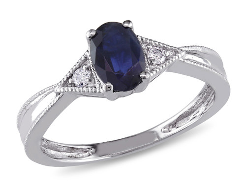 Blue Sapphire and Diamond Ring 3/5 Carat (ctw) in 14K White Gold - 08DLG43158SAW-8