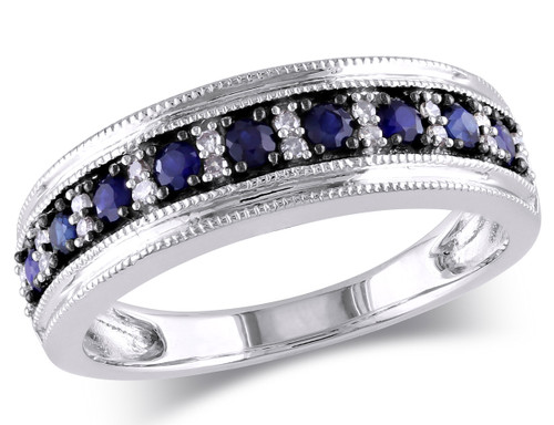 3/5 Carat (ctw) Dark Blue Sapphire Ring with Diamonds in 10k White Gold - 08DLG43200SAW-8
