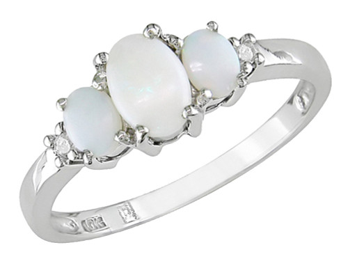 Three Stone Created Opal and Diamond 2/5 Carat (ctw) Ring in 10K White Gold - 08DLG47060OP-10