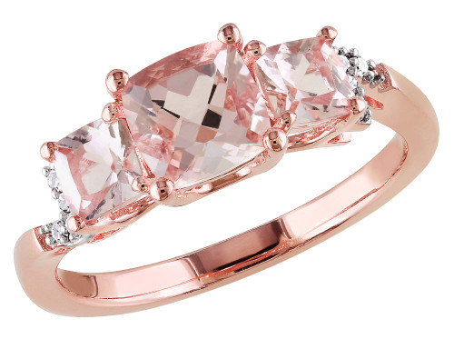 Morganite Three Stone Ring 1.40 Carat (ctw) with Diamonds in Rose Sterling Silver - 68DLG5735MO-6