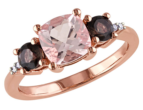 Morganite and Smokey QuartzThree Stone Ring 2.14 Carat (ctw) with Diamonds in Rose Sterling Silver - 68DLG5710MO-10