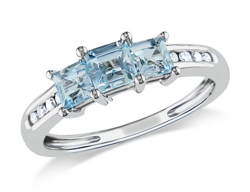 Three Stone Aquamarine 9/10 Carat (ctw) Ring with Diamonds in 10K White Gold - 08DLG9486AQ-8