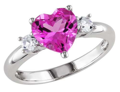 Lab-Created Pink Sapphire and Created White Sapphire Heart Ring 2.50 Carat (ctw) in Sterling Silver - 68DLG1225CPS-6