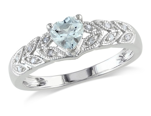 2/5 Carat (ctw) Aquamarine Heart Ring in Sterling Silver with Accent Diamonds - 68DLG9478AQ-8
