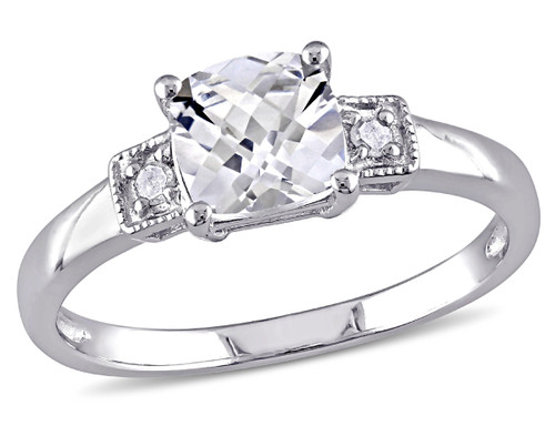 1.25 Carat (ctw) Cushion-Cut Lab-Created White Sapphire Ring with Accent Diamonds in Sterling Silver - 68DLG1000974CWS-9