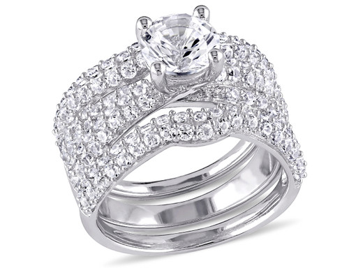4 1/5 Carat (ctw) Lab-Created White Sapphire Bridal Engagement Ring & Wedding Band Set In Sterling Silver - 68DLG1001058CWS-9