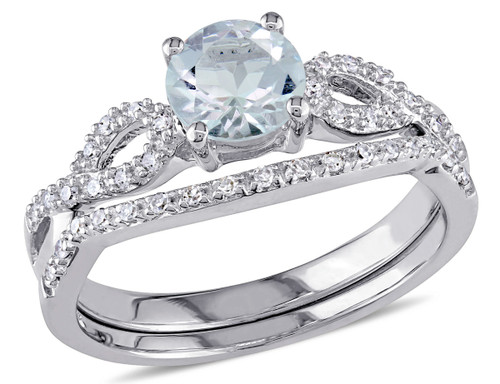 3/4 Carat (ctw) Aquamarine Engagement Ring & Wedding Band Set with Diamond, 10K White Gold - 08DLG1001946AQ-9