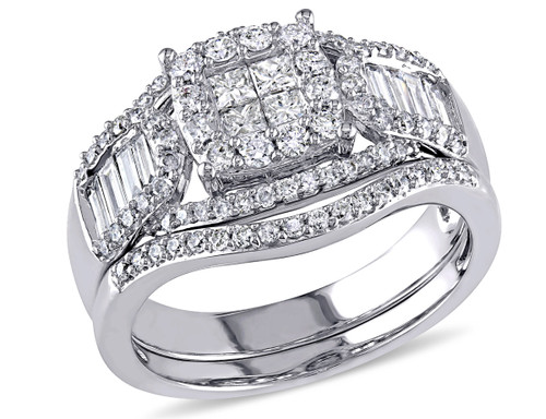 Princess Cut Diamond Engagement Ring & Wedding Band Set 1.20 Carat (ctw Clarity I2-I3 Color H-I ) in 14K White Gold - 08DLG1001920W-8