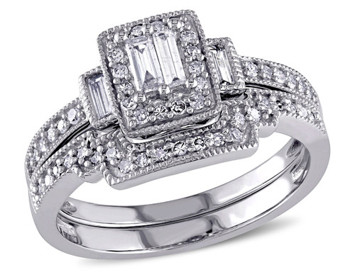 Diamond Engagement Ring & Wedding Band Set 2/5 Carat (ctw) in 10K White Gold - 08DLG1001896W-8