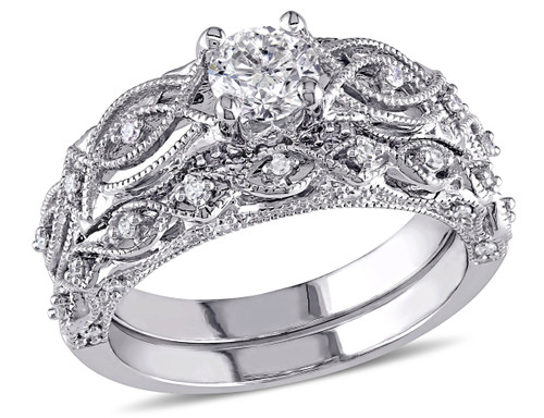 3/4 Carat (ctw H-I, I2-I3) Diamond Engagement Ring & Wedding Band Set in 10K White Gold - 08DLG1001927W-9
