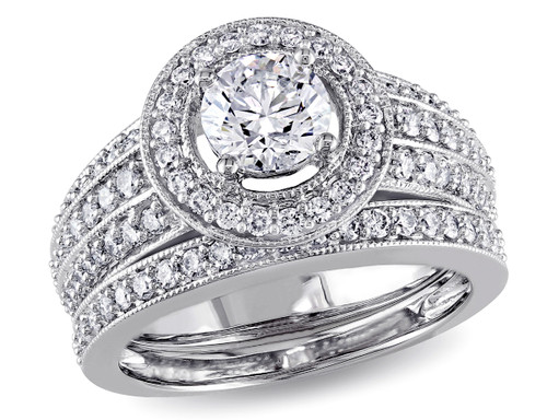 Diamond Halo Engagement Ring and Wedding Band Set 1.50 Carat (ctw) in 14K White Gold - 08DLG1001891W-10
