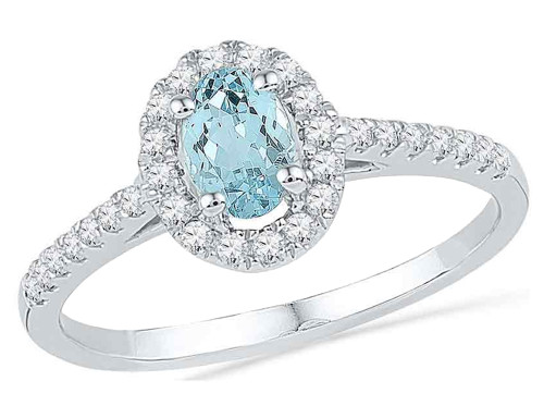 3/8 Carat (ctw) Lab-Created Aquamarine Ring in 10K White Gold with Diamonds 1/5 Carat (ctw) - 08GDG100205AQW-7