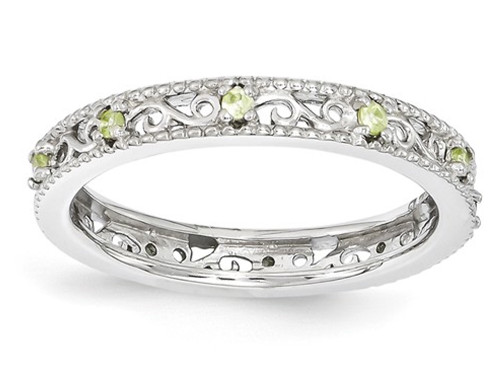 Sterling Silver Stackable Green Peridot Band Ring - 68QGG1489-10