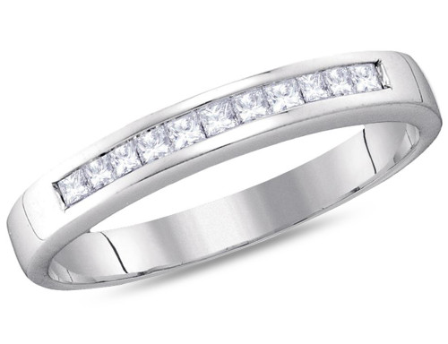 14K White Gold 1/4 Carat (ctw H-I, I1-I2) Princess Cut Diamond Wedding Anniversary Band Ring - 08GDG11076W-7