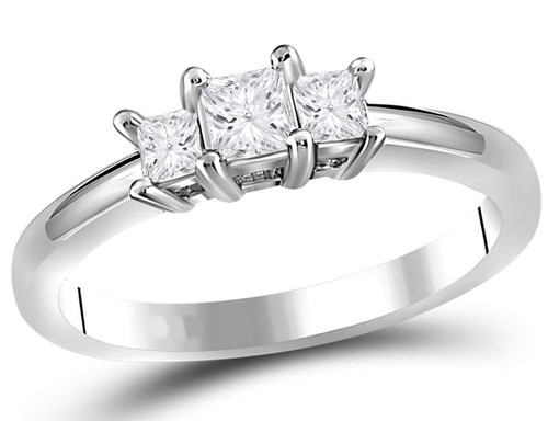 1/2 Carat (ctw I-J, I1) Princess Cut Diamond Three Stone Princess-Cut Anniversary Engagement Ring 14K White Gold - 08GDG1297750W-7.5