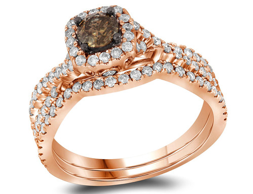 1.00 Carat (Clarity I2-I3) Enhanced Champagne Diamond Engagement Ring Wedding Set in 14K Rose Pink Gold - 08GDG110620100P-6.5