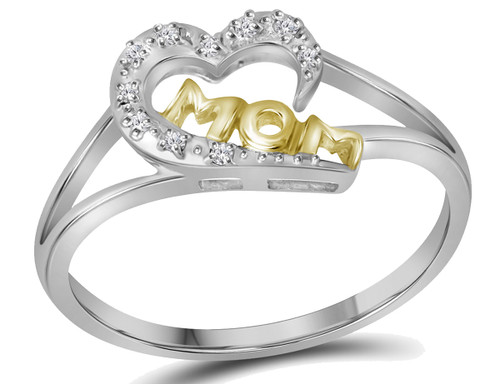 Accent Diamond Heart MOM Ring in Sterling Silver - 68GDG87957-7