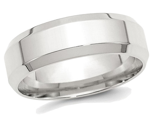 Mens Sterling Silver 7mm Bevel Edge Wedding Band Ring - 68QGG0070GM-7.5