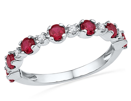 Lab Created Ruby 1.00 Carat (ctw) Wedding Band Ring with Diamonds (Clarity I2-I3) 10K White Gold - 08GDG100486CRUW-7