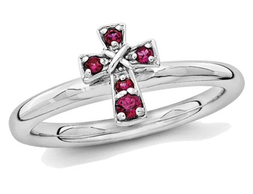 Lab Created Ruby Cross Ring 1/8 Carat (ctw) in Sterling Silver - 68QGG1636CRU-6