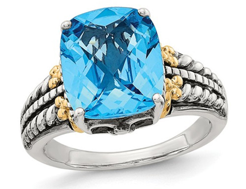 5.00 Carat (ctw) Swiss Blue Topaz Ring in Sterling Silver with 14K Gold Accent - 68QGG0310BT-7