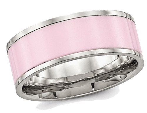 Ladies Pink Ceramic and Stainless Steel 7.5mm Polished Band Ring - 88QGG0567GF-8