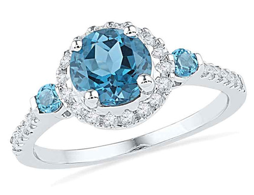 1.75 Carat (ctw) Lab-Created Blue Topaz Ring with Diamonds 1/5 Carat (ctw J-K, I2-I3) in 10K White Gold - 08GDG100198BTW-7