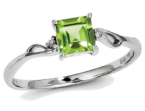 Solitaire Princess Cut Natural Peridot Ring 0.60 Carat (ctw) in Sterling Silver - 68QGG4509PD-9