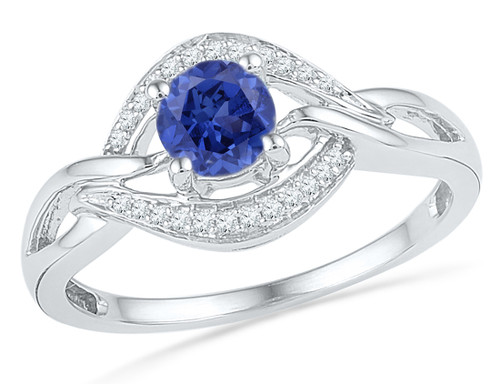 Lab Created Blue Sapphire 1/2 Carat (ctw) Ring in 10K White Gold with Diamonds 1/10 (ctw) - 08GDG100370CSSA-7
