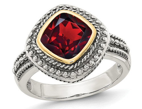 Natural 8mm Garnet Ring in Sterling Silver with 14K Gold Accents - 68QGG0674GA-7