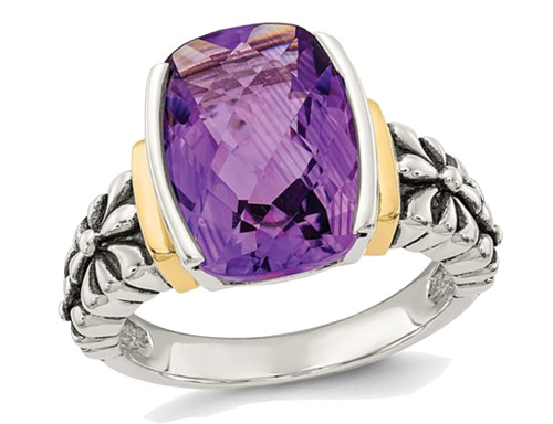 5.20 Carat (ctw) Natural Amethyst Ring in Sterling Silver with 14K Gold Accents - 68QGG0041AM-7