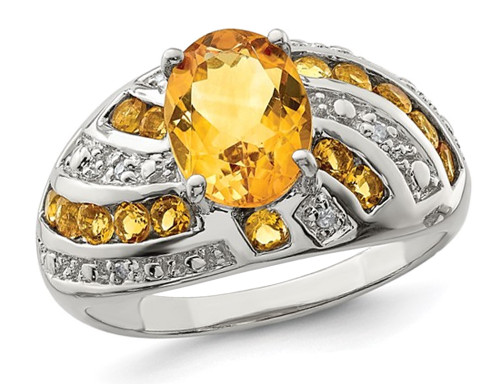 2.20 Carat (ctw) Natural Citrine Ring with Accent Diamonds in Sterling Silver - 68QGG3208CT-9