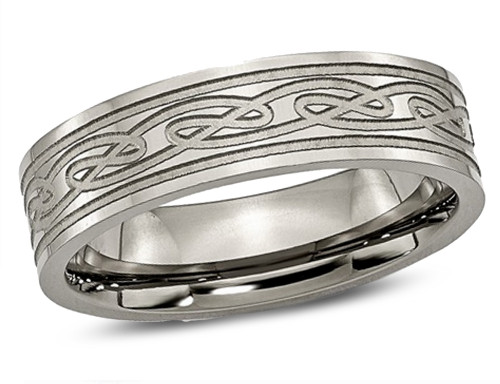 Mens Chisel Titanium Laser Etched Celtic Knot Polished Band Ring - 28QGG0204GF-11