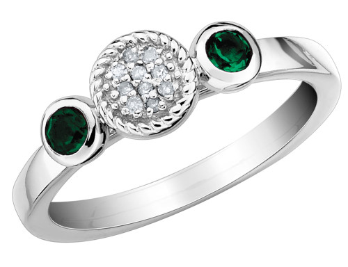 Lab Created Emerald Ring with Diamonds 1/5 Carat (ctw) in Sterling Silver - 68QGG0524CEM-6