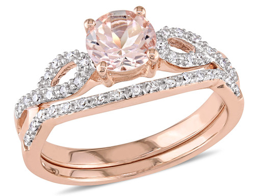4/5 Carat (ctw) Morganite Engagement Ring and Bridal Wedding Set 10K Pink Gold - 08DLG1001949MOP-7
