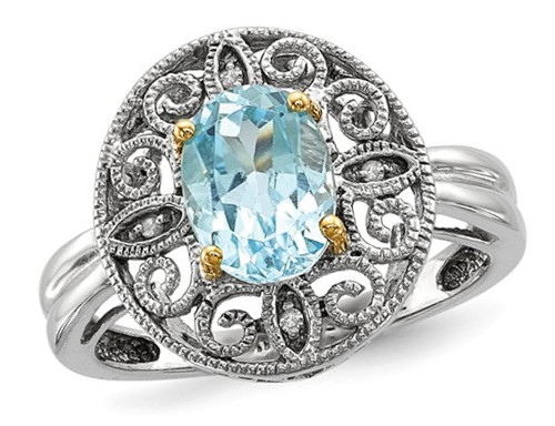 Sterling Silver Sky Blue Topaz Ring 1.40 Carat (ctw) with 14K Gold Accent - 68QGG02621BT-8