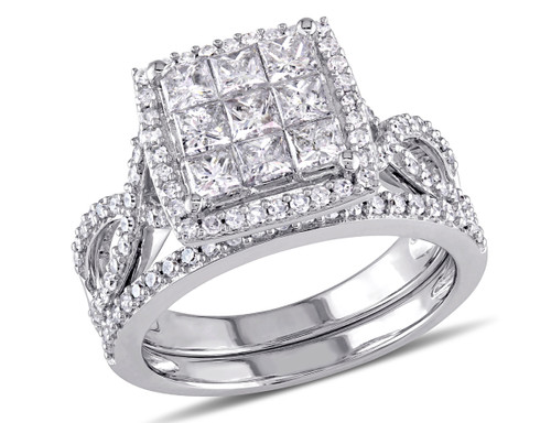 Princess Cut Diamond Engagement Ring & Wedding Band Set 1.50 Carat (ctw) in 10K White Gold - 08DLG1001923W-9