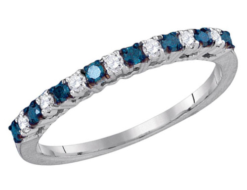 1/4 Carat (ctw Clarity I2-I3) White & Blue Diamond Wedding Band Ring 10K White Gold - 08GDG89528W-8