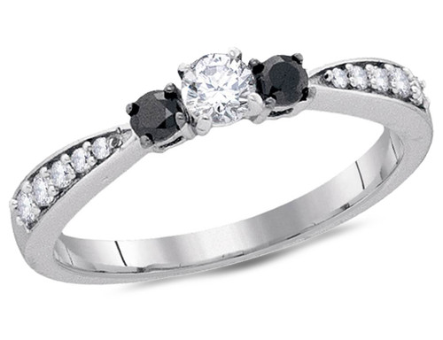 Three Stone Enhanced Black Diamond Engagement Ring 3/8 Carat (ctw) in 10K White Gold - 08GDG9094938W-7.5
