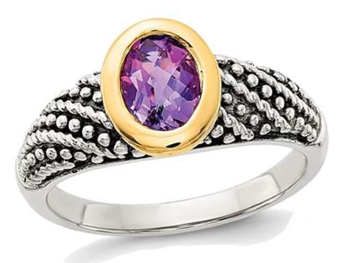 4/5 Carat (ctw) Natural Amethyst Ring in Sterling Silver with 14K Gold Accents - 68QGG1262AM-7