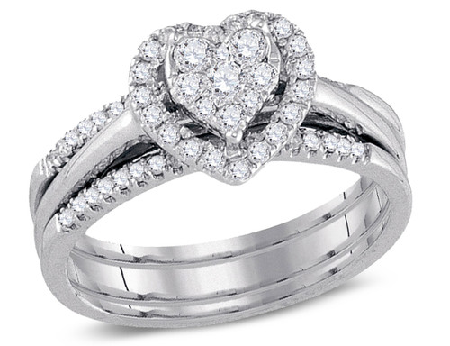 1/2 Carat (ctw H-I, I1-I2) Diamond Heart Engagement Ring Bridal Wedding Set in 10K White Gold - 08GDG111387W-6