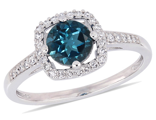 1.00 Carat (ctw) Natural London Blue Topaz Ring in 10K White Gold with Diamonds 1/8 Carat (ctw) - 08DLG1003999BTW-5