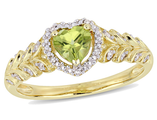 1/2 Carat (cw) Natural Peridot Promise Heart Ring in 10K Yellow Gold with Diamonds - 08DLG1003987PD-9