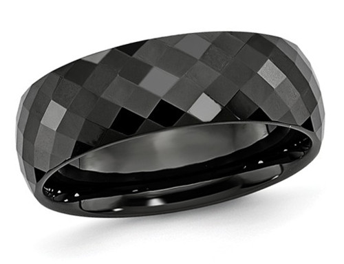 Mens Chisel 7.5mm Faceted Black Ceramic Wedding Band Ring - 88QGG0004-12.5