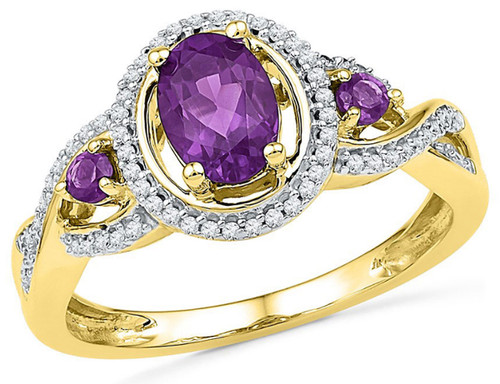 3/4 Carat (ctw) Lab Created Amethyst and Diamond Ring in 10K Yellow Gold - 08GDG101166CAM-8