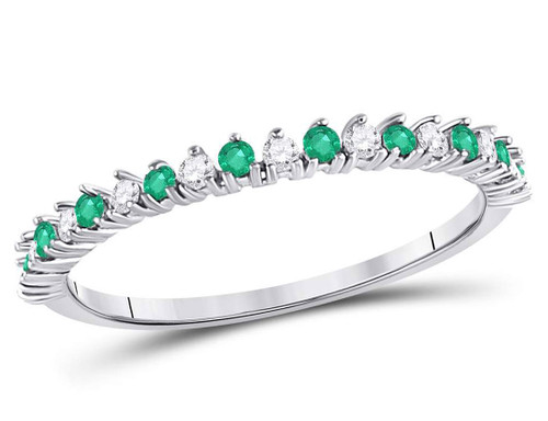 1/10 Carat (ctw) Natural Emerald Slim Stackable Band Ring with Diamonds 1/10 Carat (ctw) in 10K White Gold - 08GDG127979EMW-7