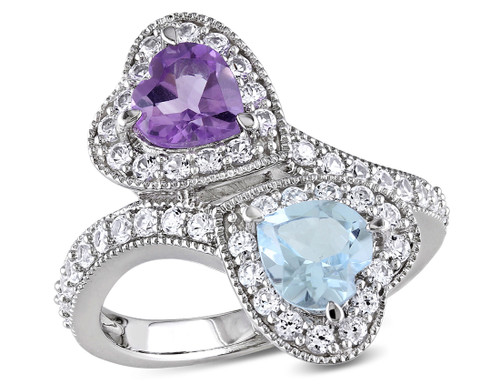 2.50 Carat (ctw) Blue Topaz and Amethyst Heart Promise Ring in Sterling Silver with Lab Created White Sapphires - 68DLG1004252BT-10