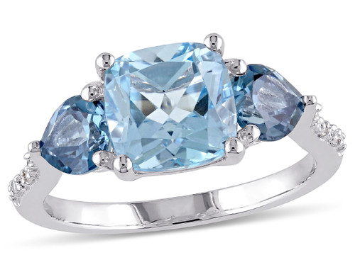 3.50 Carat (ctw) Blue Topaz Ring in Sterling Silver with Accent Diamonds - 68DLG1003846BT-7