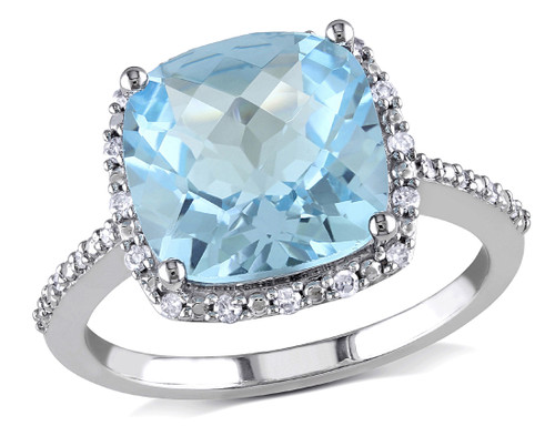 5.25 Carat (ctw) Cushion Cut Blue Topaz Ring in 10K White Gold with Diamonds 1/10 Carat (ctw) - 08DLG1004251BTW-7.5